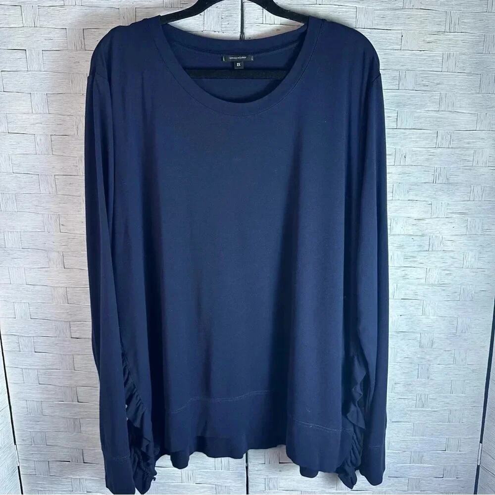 Stella & Dot Womens Ruffle top ruffles on side Romantic feminine plus size